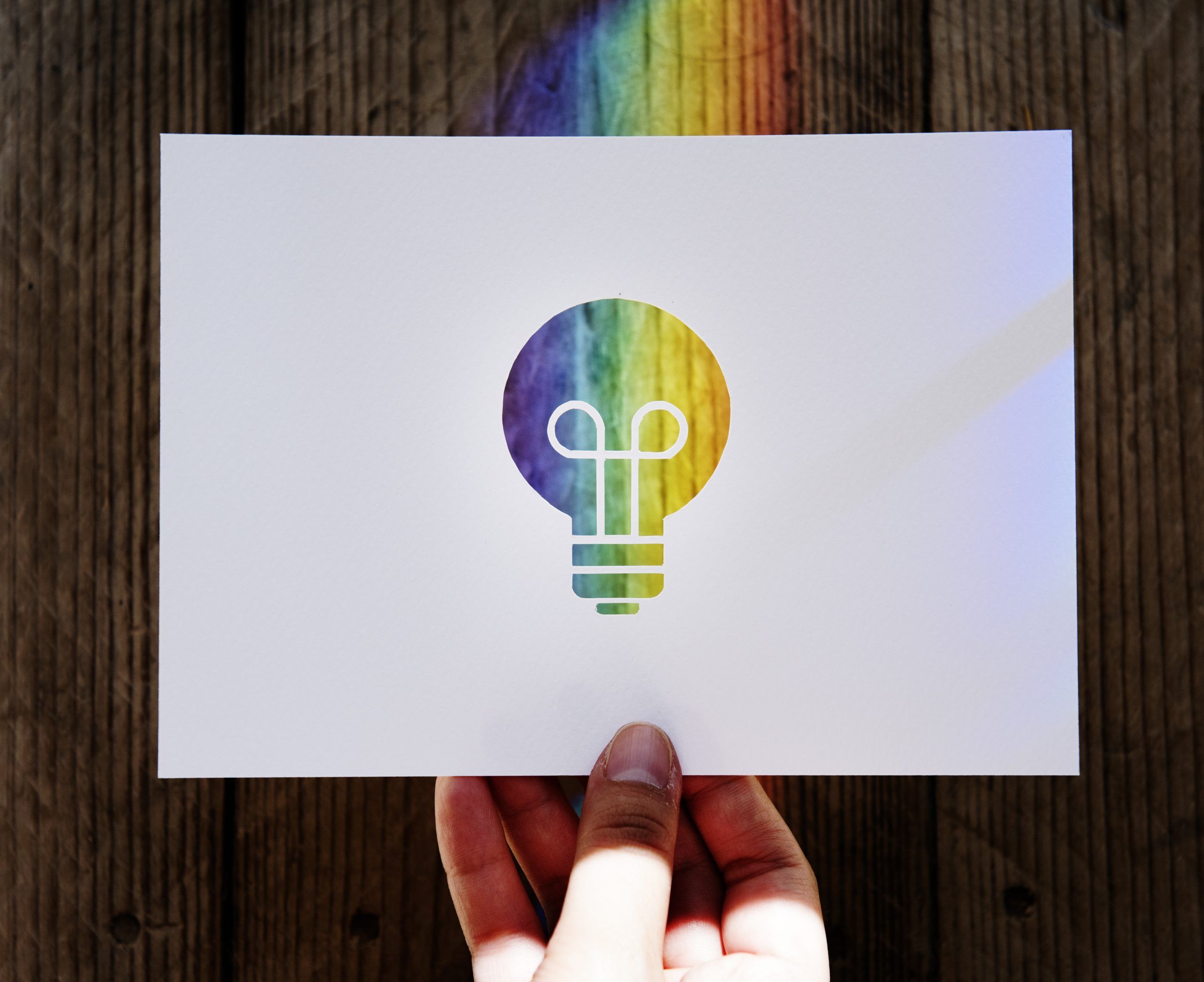 Hand Hold Light Bulb Paper Carving with Prism Light